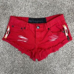 One Teaspoon Red Aztec Denim Jean Shorts Sz 26 Distressed Low Rise Revolve